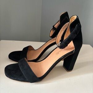 Madewell Black 100% Suede Ankle Strap Block Heel Sandals Classic 90s Y2K